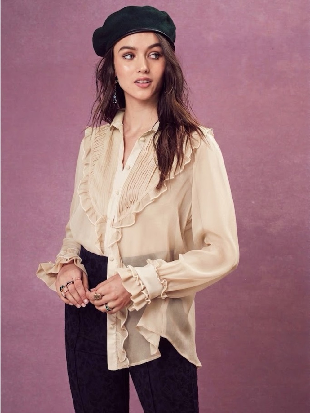 For Love & Lemons Vivi Pintuck Blouse in Cream